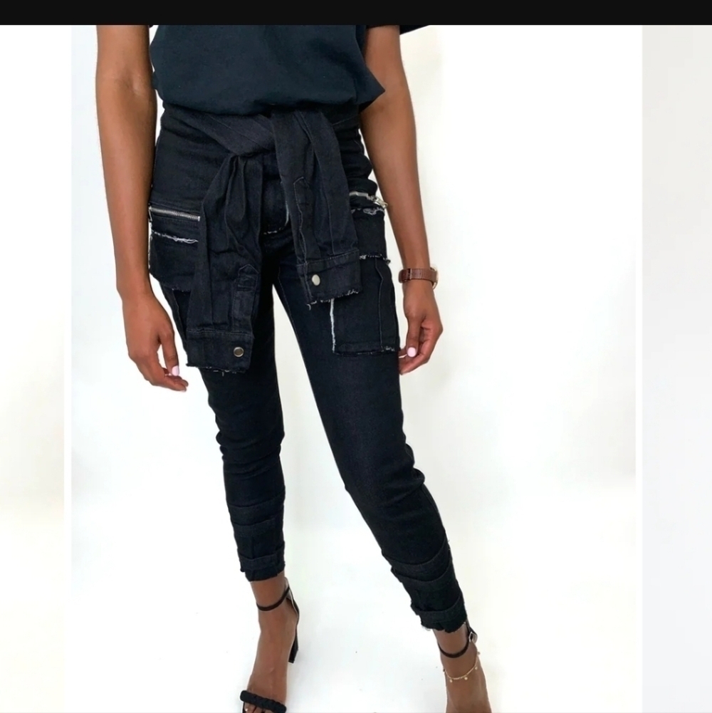 Gritty Soul Black Cargo Skinny Ankle Jeans Size M - Picture 3 of 4